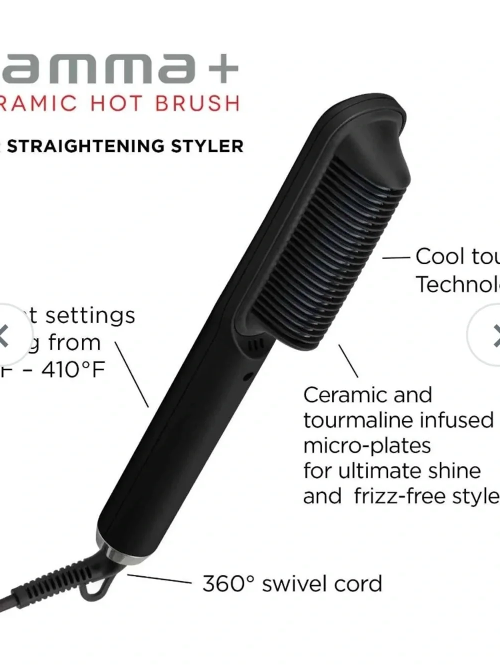 Gamma Black Ceramic Hot Brush - Women Hair Straightener